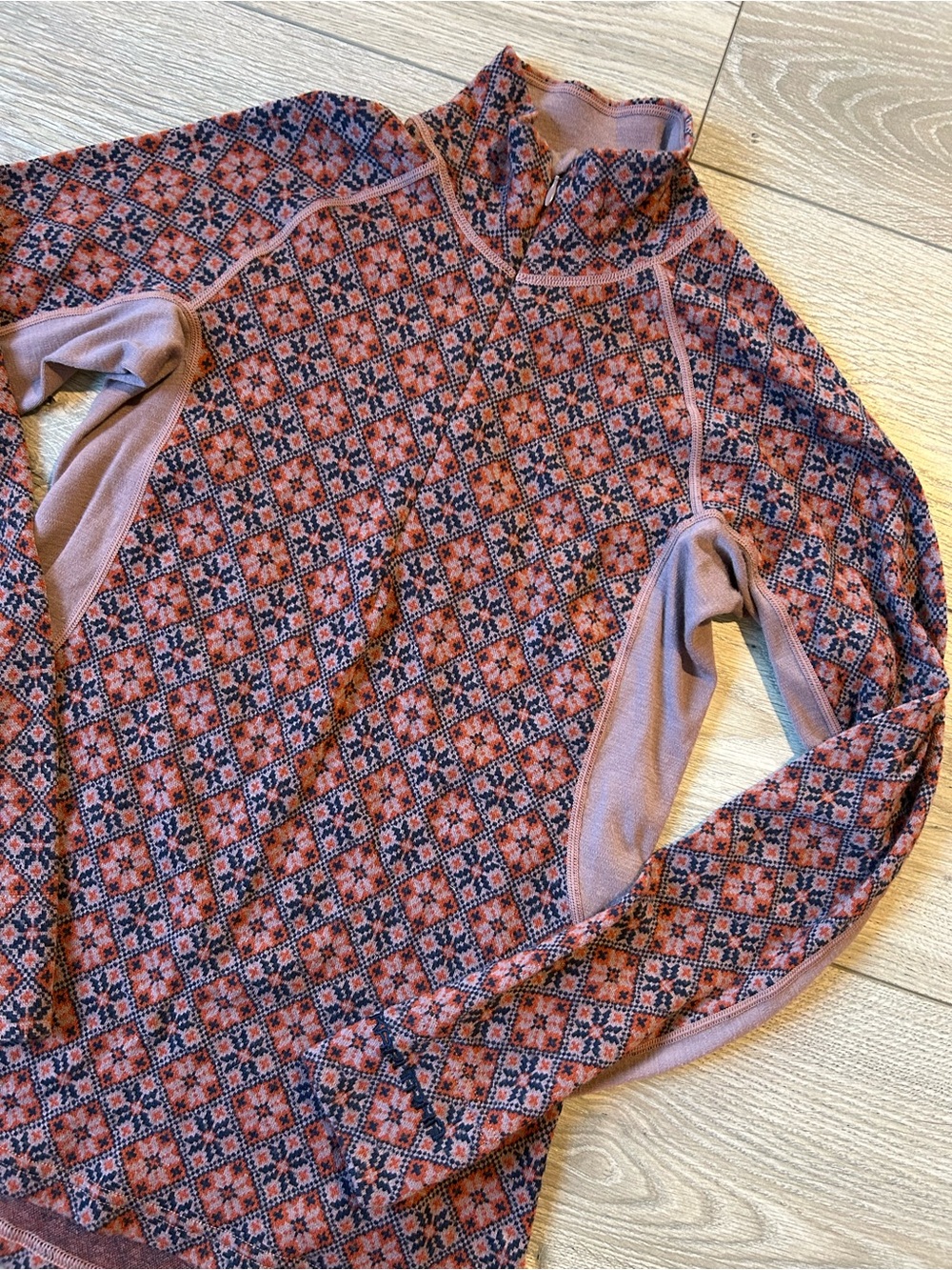Kari Traa Wool Base Long Sleeve Thermal Henley Layer Floral Apre Ski Nordic Sz S